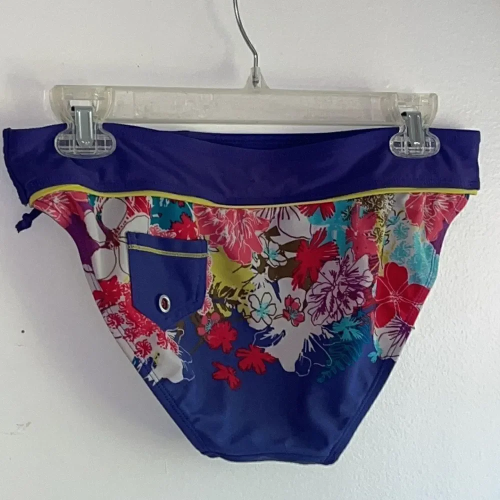 EUC PRETTY PURPLE FLORAL ATHLETA MEDIUM BIKINI BOTTOMS